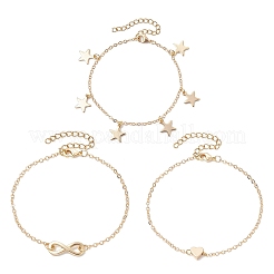 3Pcs 3 Styles Brass Cable Chains Link Charm Bracelets for Women&nbsp;BJEW-JB11392