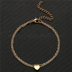 Summer Beach 201 Stainless Steel Cable Chain Heart Link Double Layer Anklets for Women&nbsp;FS-WG8E132-06
