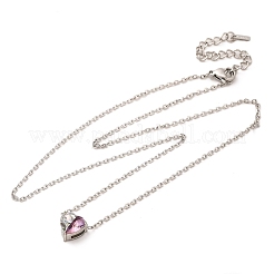 304 Stainless Steel Pave Cubic Zirconia Heart Pendant Cable Chain Necklaces for Women&nbsp;NJEW-G142-07P-03