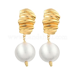 Round with Fold Charm Brass Dangle Stud Earrings&nbsp;EJEW-U055-14G