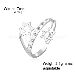 304 Stainless Steel & Crystal Rhinestone Cuff Open Rings&nbsp;WGEE38E-01