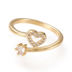 Adjustable Brass Micro Pave Clear Cubic Zirconia Cuff Rings&nbsp;RJEW-K233-02G