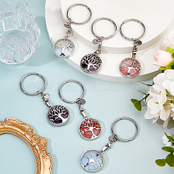 6Pcs 3 Styles Natural Amethyst & Synthetic Synthetic & Watermelon Stone Glass Keychain&nbsp;KEYC-FH00070