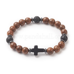 Gemstone & Natural Wood Beaded Stretch Bracelet for Men Women&nbsp;BJEW-JB09292