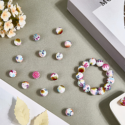 30Pcs Printed Round with Flower Pattern Silicone Focal Beads&nbsp;SIL-SC0002-84G