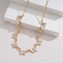 304 Stainless Steel Crystal Rhinestone Butterfly Multi-Pendant Necklaces for Women&nbsp;WG50282-01