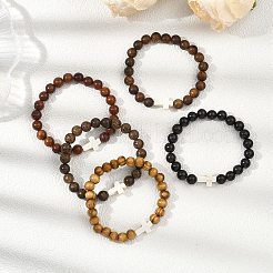 Round Wooden Beads Stretch Bracelets&nbsp;BJEW-JB12671