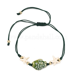 Handmade Porcelain & Synthetic Turquoise Adjustable Beaded Bracelets for Women&nbsp;BJEW-JB13972