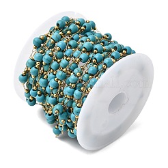 Handmade Synthetic Turquoise Beads & 316 Stainless Steel Round Link Chains&nbsp;CHS-L033-08G