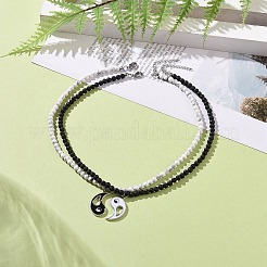 2Pcs 2 Style Alloy Enamel Yin Yang Metching Pendant Necklaces Set&nbsp;NJEW-JN04175-02