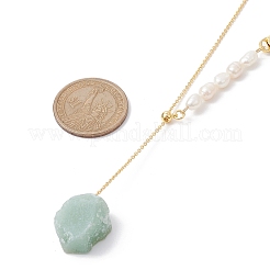 Natural Mixed Gemstone Nugget Pendant Lariat Necklace with Pearl Beaded&nbsp;NJEW-JN04508