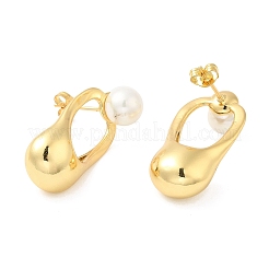 Rack Plating Brass Twist Oval Stud Earrings with Plastic Pearl Beaded&nbsp;EJEW-D068-05G