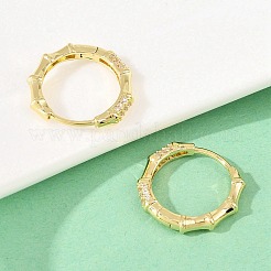 Bamboo Brass Micro Pave Clear Cubic Zirconia Hoop Earrings&nbsp;EJEW-D348-03G