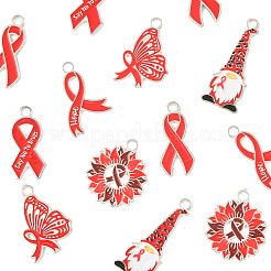 14Pcs 6 Styles No To Drugs Red Awareness Ribbon Theme Alloy Enamel Pendants&nbsp;ENAM-FS0003-47