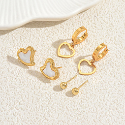 3 Pairs Stainless Steel Heart & Round Earring Sets&nbsp;UL3756