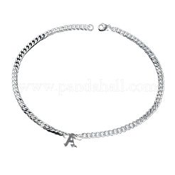 304 Stainless Steel Initial Pendant Cuban Link Chain Necklaces&nbsp;FS-WGB15F2-01