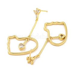 Rack Plating Heart Brass Micro Pave Clear Cubic Zirconia Earrings&nbsp;EJEW-B061-09G