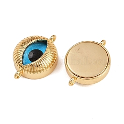 Brass Pave Glass Blue Eye Shape Connector Charms&nbsp;KK-L244-01G