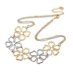 304 Stainless Steel Two Tone Flower Bib Necklaces for Women&nbsp;NJEW-F361-01GP