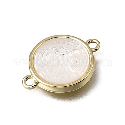 Natural White Shell Brass Flat Round Links Connector Charms&nbsp;KK-C262-03B-01G