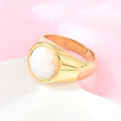 304 Stainless Steel Natural Moonstone Finger Rings&nbsp;RJEW-F203-02G-01