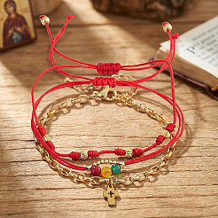 3Pcs Polyester Adjustable Glass Beaded Bracelet Sets&nbsp;SK7863-2