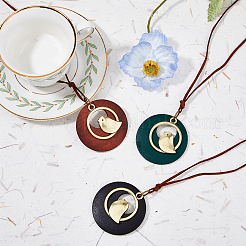 3Pcs 3 Colors Alloy Flat Round with Bird Pendant Necklaces Set with Faux Suede Cords&nbsp;NJEW-FI0001-30