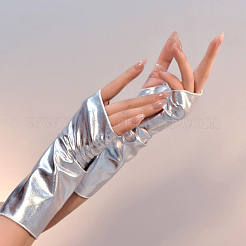 2 Pairs 2 Colors Polyester & PU Leather Long Fingerless Gloves&nbsp;AJEW-CL0002-97