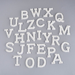 26Pcs ABS Plastic Imitation Pearl & Rhinestone & Cloth Letter Cabochons&nbsp;PATC-T001-01B