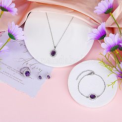 Cubic Zirconia Oval Pendant Necklace & Link Bracelet & Cuff Ring & Stud Earrings&nbsp;SJEW-SZC0001-01E