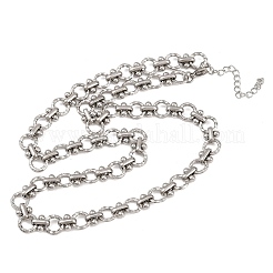 8MM 304 Stainless Steel Textured Ring Link Chain Necklaces&nbsp;NJEW-Z105-04P-01