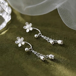 999 Fine Silver Flower Tassel Ear Plug Gauges&nbsp;EJEW-P296-10S