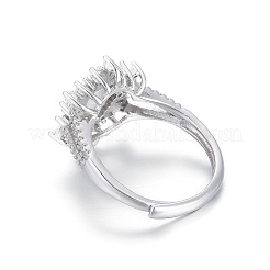 Adjustable Rhodium Plated 925 Sterling Silver Finger Design Ring Mounts Fittings with Pearl Seat&nbsp;STER-F048-09P