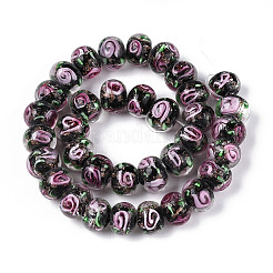 Handmade Lampwork Inner Flower Rondelle Beads Strands&nbsp;LAMP-T022-24M