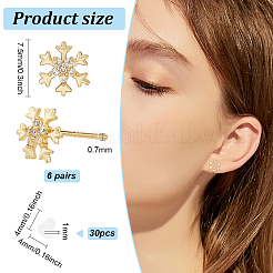 6 Pairs Clear Cubic Zirconia Snowflake Stud Earrings&nbsp;EJEW-BC0001-15