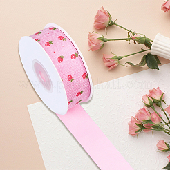 1 Roll Single Face Printed Strawberry/Flower Pattern Polyseter Ribbons&nbsp;DIY-CY0002-17B
