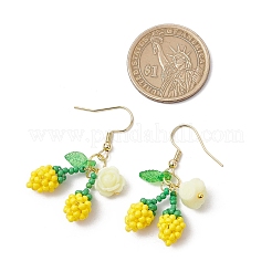 Flower with Cherry 304 Stainless Steel Glass Seed Beads Dangle Earrings&nbsp;EJEW-MZ00419-04