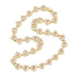 Brass Pave Pink Cubic Zirconia Heart Tennis Necklaces&nbsp;KK-CBA4547-17B-G
