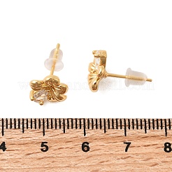 Brass Micro Pave Clear Cubic Zirconia Flower Stud Earrings&nbsp;EJEW-C158-17A-G