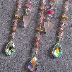 Double Moon Natural Rose Quartz Chips Beads Suncatchers&nbsp;HJEW-F027-02