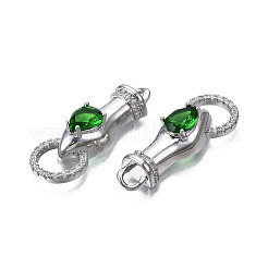 Brass Clear & Green Cubic Zirconia Connector Charms&nbsp;KK-N216-356P
