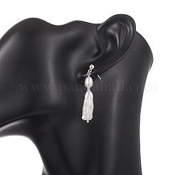 304 Stainless Steel & Natural Pearl Dangle Stud Earrings&nbsp;EJEW-TA00806
