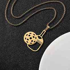201 Stainless Steel Pickleball Paddle Pendant Box Chain Necklaces for Women Men&nbsp;NJEW-H050-01B-G