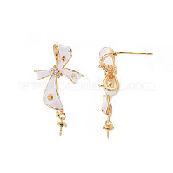 Brass Micro Pave Clear Cubic Zirconia Stud Earring Findings with Enamel&nbsp;KK-S356-617B-NF