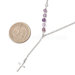 Natural & Synthetic Mixed Stone Faceted Cube Beads & 304 Stainless Steel Cable Chain Tassel Cross Pendant Necklaces&nbsp;NJEW-JN05845