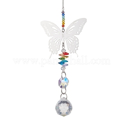 201 Stainless Steel Butterfly Shape & Rainbow Crystal Glass Hanging Suncatcher&nbsp;HJEW-JM04681