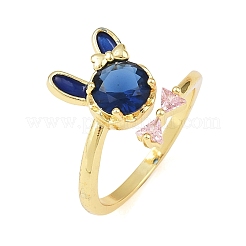 Bunny & Bowknot Brass Micro Pave Cubic Zirconia Cuff Rings for Women&nbsp;RJEW-A088-10G-03