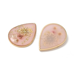 Plating Brass & Transparent Epoxy Resin & Dried Flower Pendants&nbsp;RE-CBAA153-02B