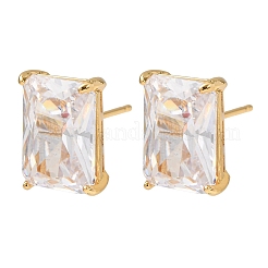 Brass Pave Clear Cubic Zirconia Stud Earrings for Women&nbsp;EJEW-F418-22G