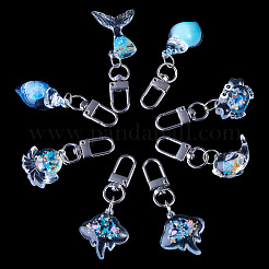 8Pcs 8 Styles Luminous Transparent Resin with Acrylic Sea Animals Pendant Decorations&nbsp;HJEW-TAD00003